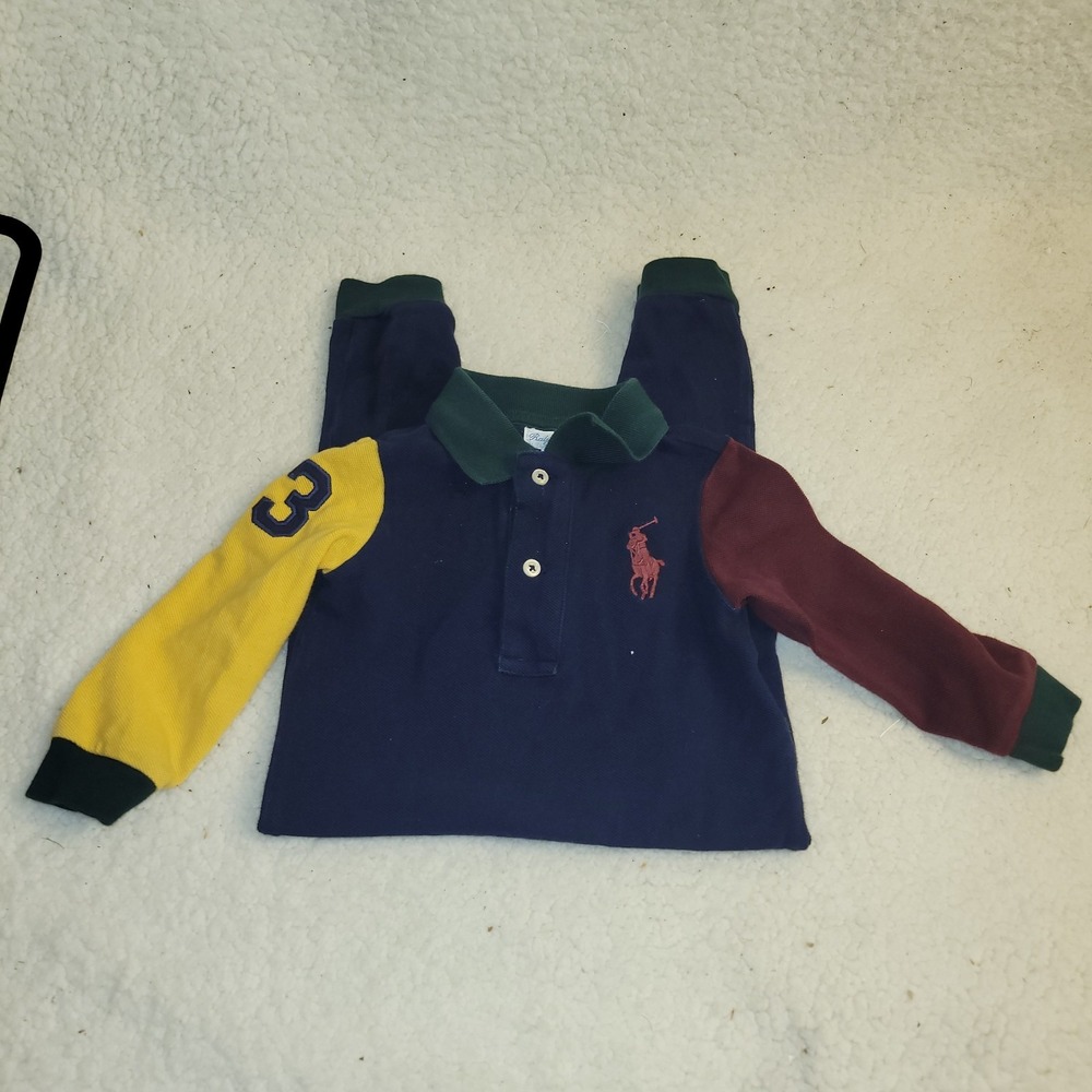 Polo‎ Ralph Lauren  Pony Color Blocked Mesh Polo Navy Red Sz 12M